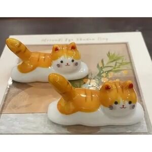 Ceramic Cat Chopstick Holders‎ Cute Spoon Holders Set of 2 Ginger cats New